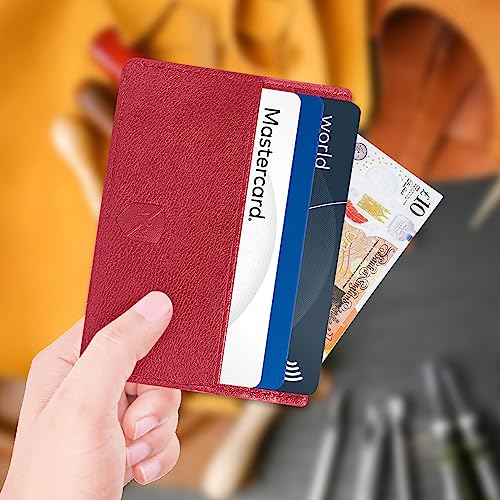 ALLEN & MATE Leather Card Holder Slim Wallet, Minimalist Wallet Credit Card Holder for Men, Women - Holds up to 6 Cards and Bank Notes, with Gift Box