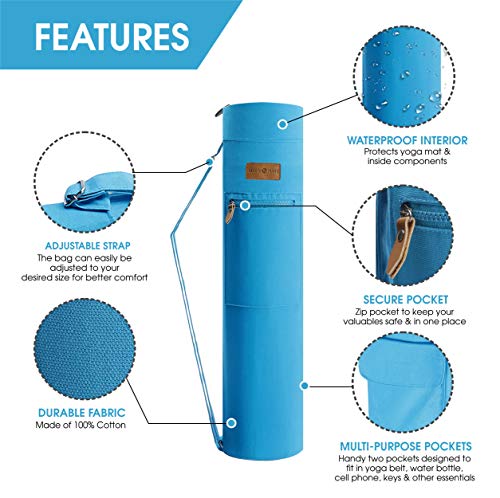 ALLEN & MATE Yoga Mat Bag and Carriers for Women and Men with Face Towel - Portable Multifunction Storage Pockets Canvas Yoga Bags