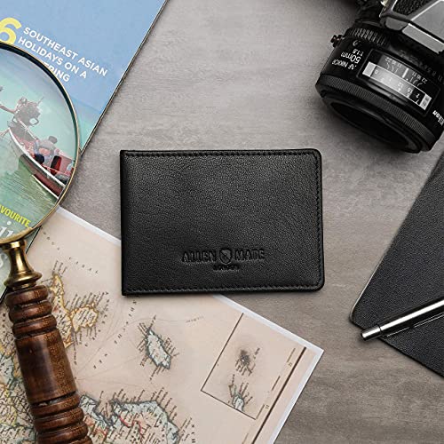 ALLEN & MATE Genuine Leather Bus Pass Travel Card Holder/Driving License Oyster, Minimalist Wallet Credit Card Holder