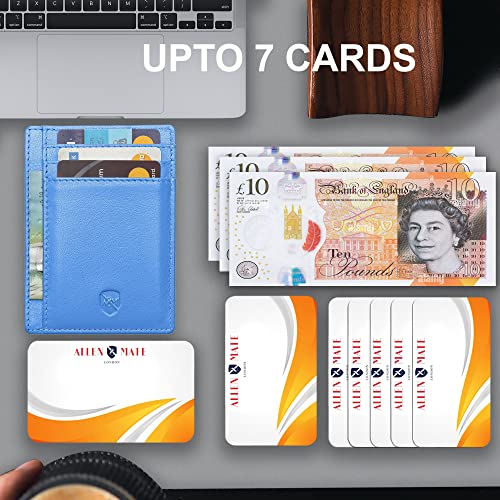 ALLEN & MATE Leather Card Holder Slim Wallet, RFID Blocking Minimalist Wallet Credit Card Holder, Holds Cards and Bank Notes