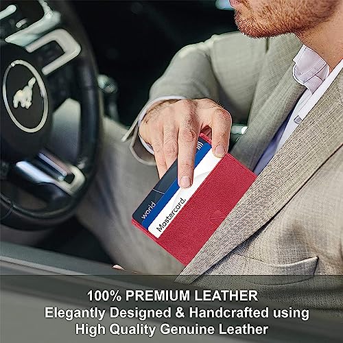 ALLEN & MATE Leather Card Holder Slim Wallet, Minimalist Wallet Credit Card Holder for Men, Women - Holds up to 6 Cards and Bank Notes, with Gift Box
