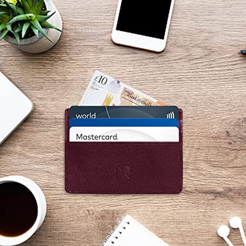 ALLEN & MATE Leather Card Holder Slim Wallet, Minimalist Wallet Credit Card Holder for Men, Women - Holds up to 6 Cards and Bank Notes, with Gift Box