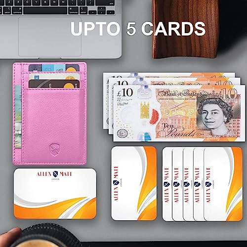 ALLEN & MATE Leather Card Holder Slim Wallet, RFID Blocking Minimalist Wallet Credit Card Holder, Holds Cards and Bank Notes