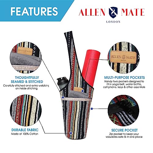 ALLEN & MATE Large Yoga Mat Bag with Side Pocket and Zipper Pocket, Fit Most Size Mats