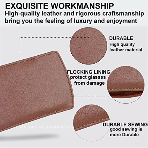 ALLEN & MATE Real Leather Reading Glasses Case Slim Soft Spectacles Pouch Sleeve with Glass Cleaning Cloth