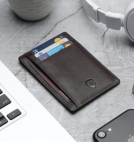 ALLEN & MATE Leather Card Holder Slim Wallet, RFID Blocking Minimalist Wallet Credit Card Holder, Holds Cards and Bank Notes