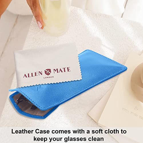 ALLEN & MATE Real Leather Reading Glasses Case Slim Soft Spectacles Pouch Sleeve with Glass Cleaning Cloth