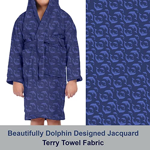 ALLEN & MATE Children 100% Cotton Hooded Bathrobe for Kids Boys Girls Soft Terry Towel Dressing Gown 2-13 Years
