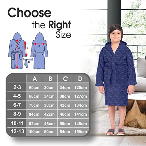 ALLEN & MATE Children 100% Cotton Hooded Bathrobe for Kids Boys Girls Soft Terry Towel Dressing Gown 2-13 Years
