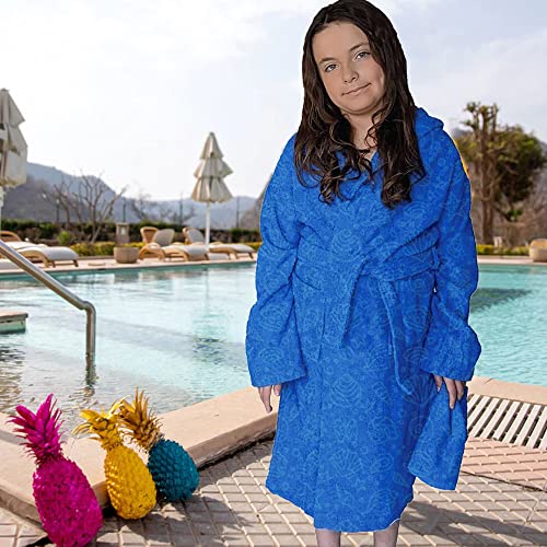 ALLEN & MATE Children 100% Cotton Hooded Bathrobe for Kids Boys Girls Soft Terry Towel Dressing Gown 2-13 Years