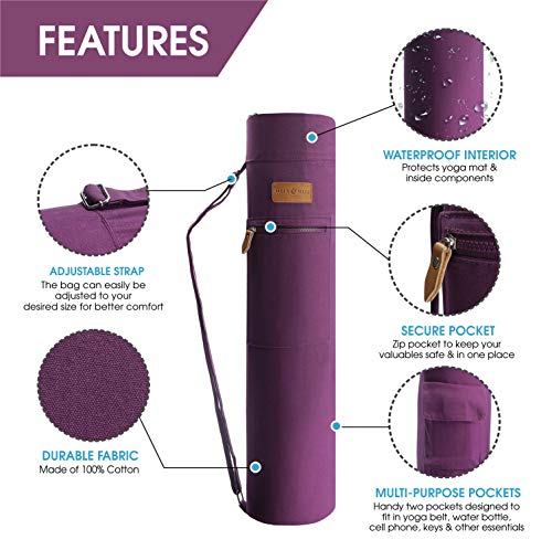 ALLEN & MATE Yoga Mat Bag and Carriers for Women and Men with Face Towel - Portable Multifunction Storage Pockets Canvas Yoga Bags