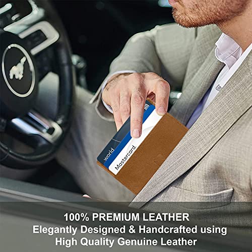 ALLEN & MATE Leather Card Holder Slim Wallet, Minimalist Wallet Credit Card Holder for Men, Women - Holds up to 6 Cards and Bank Notes, with Gift Box