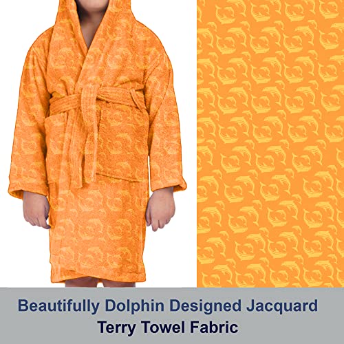 ALLEN & MATE Children 100% Cotton Hooded Bathrobe for Kids Boys Girls Soft Terry Towel Dressing Gown 2-13 Years