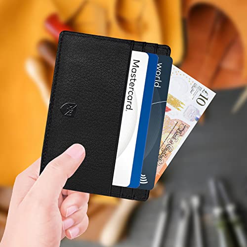 ALLEN & MATE Leather Card Holder Slim Wallet, Minimalist Wallet Credit Card Holder for Men, Women - Holds up to 6 Cards and Bank Notes, with Gift Box