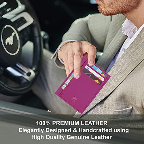 ALLEN & MATE Leather Card Holder Slim Wallet, RFID Blocking Minimalist Wallet Credit Card Holder, Holds Cards and Bank Notes