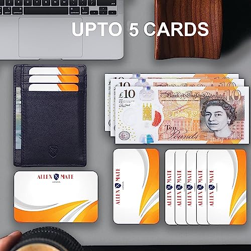 ALLEN & MATE Leather Card Holder Slim Wallet, RFID Blocking Minimalist Wallet Credit Card Holder, Holds Cards and Bank Notes