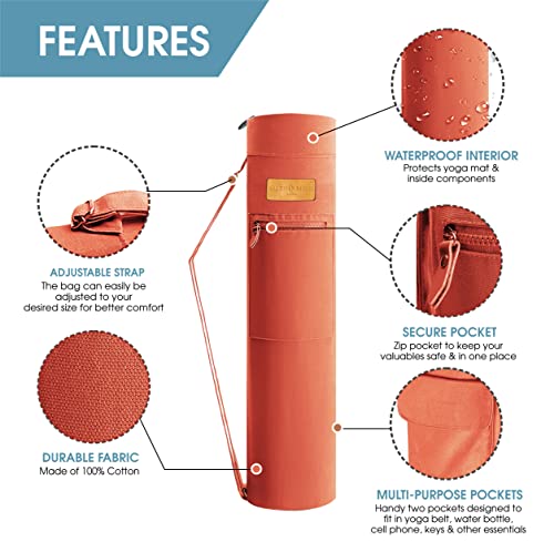 ALLEN & MATE Yoga Mat Bag and Carriers for Women and Men with Face Towel - Portable Multifunction Storage Pockets Canvas Yoga Bags