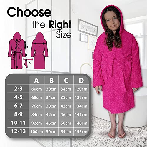 ALLEN & MATE Children 100% Cotton Hooded Bathrobe for Kids Boys Girls Soft Terry Towel Dressing Gown 2-13 Years