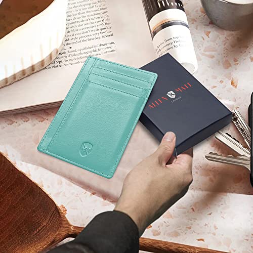 ALLEN & MATE Leather Card Holder Slim Wallet, RFID Blocking Minimalist Wallet Credit Card Holder, Holds Cards and Bank Notes
