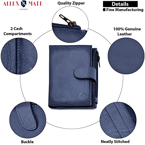 ALLEN & MATE Leather Card Holder Slim Wallet with Zip Coin Pocket, RFID Blocking Minimalist Wallet Credit Card Holder, Holds up to 7 Cards and Bank Notes, with Gift Box