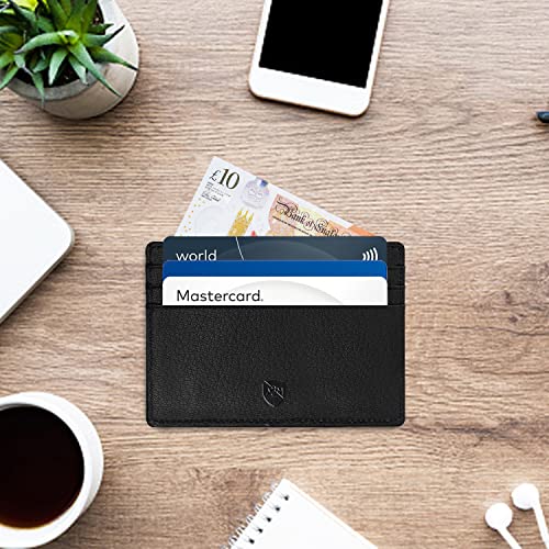 ALLEN & MATE Leather Card Holder Slim Wallet, Minimalist Wallet Credit Card Holder for Men, Women - Holds up to 6 Cards and Bank Notes, with Gift Box
