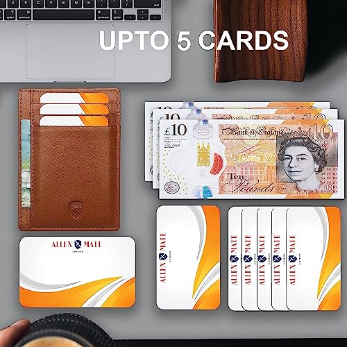 ALLEN & MATE Leather Card Holder Slim Wallet, RFID Blocking Minimalist Wallet Credit Card Holder, Holds Cards and Bank Notes