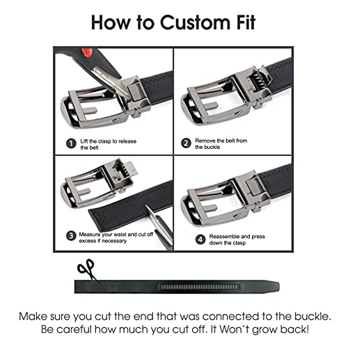ALLEN & MATE Ratchet Leather Belts for Men- Trim to Fit, Casual Dress Belt, Men Jeans Suits (Directly Suitable for Waist Size: 28"-40")