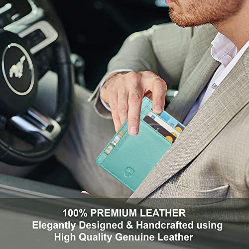 ALLEN & MATE Leather Card Holder Slim Wallet, RFID Blocking Minimalist Wallet Credit Card Holder, Holds Cards and Bank Notes