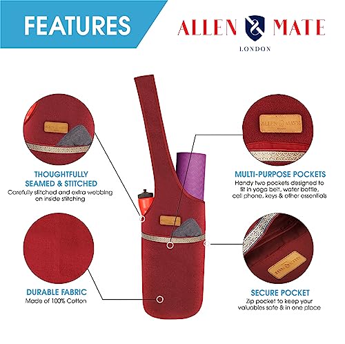 ALLEN & MATE Large Yoga Mat Bag with Side Pocket and Zipper Pocket, Fit Most Size Mats