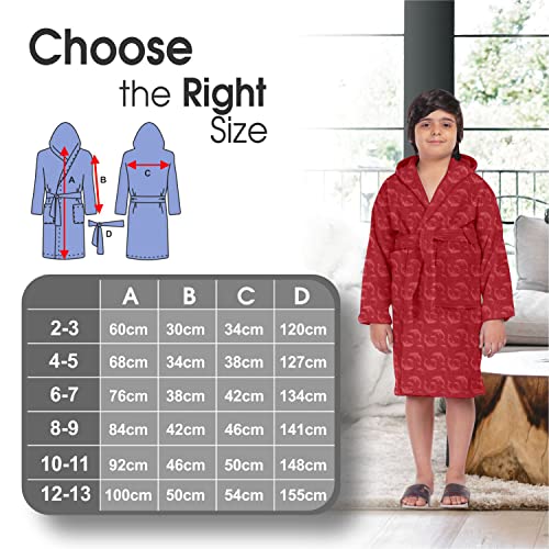ALLEN & MATE Children 100% Cotton Hooded Bathrobe for Kids Boys Girls Soft Terry Towel Dressing Gown 2-13 Years
