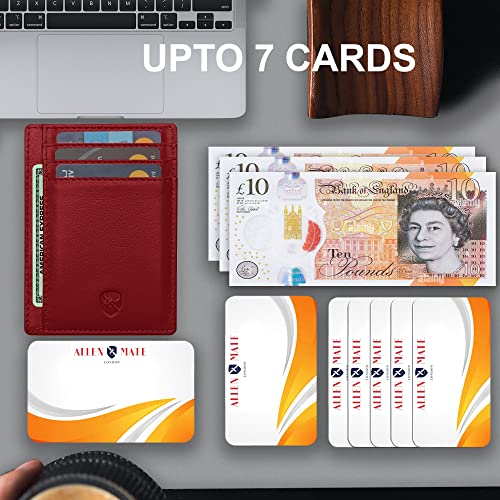 ALLEN & MATE Leather Card Holder Slim Wallet, RFID Blocking Minimalist Wallet Credit Card Holder, Holds Cards and Bank Notes