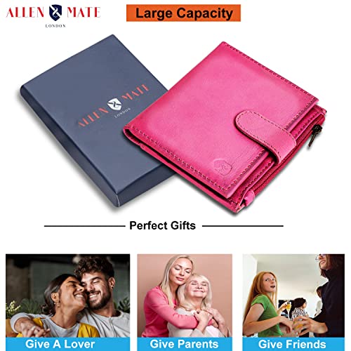 ALLEN & MATE Leather Card Holder Slim Wallet with Zip Coin Pocket, RFID Blocking Minimalist Wallet Credit Card Holder, Holds up to 7 Cards and Bank Notes, with Gift Box