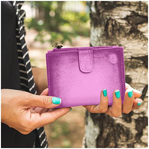 ALLEN & MATE Leather Card Holder Slim Wallet with Zip Coin Pocket, RFID Blocking Minimalist Wallet Credit Card Holder, Holds up to 7 Cards and Bank Notes, with Gift Box