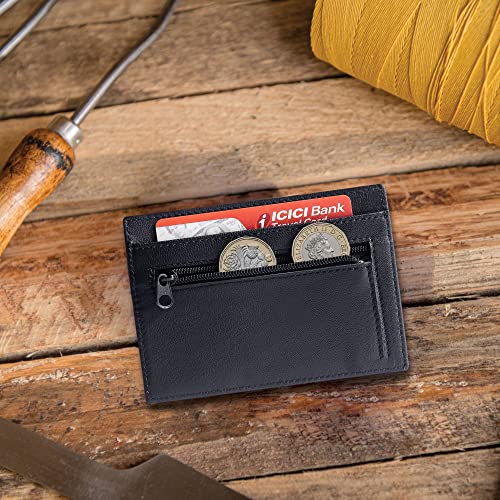 ALLEN & MATE Leather Card Holder Slim Wallet, RFID Blocking Minimalist Wallet Credit Card Holder, Holds Cards and Bank Notes