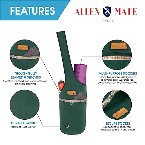 ALLEN & MATE Large Yoga Mat Bag with Side Pocket and Zipper Pocket, Fit Most Size Mats