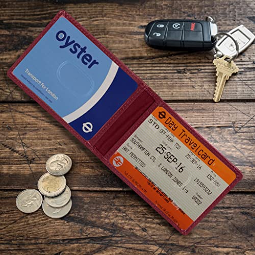 ALLEN & MATE Genuine Leather Bus Pass Travel Card Holder/Driving License Oyster, Minimalist Wallet Credit Card Holder