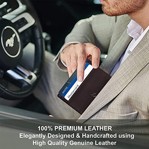 ALLEN & MATE Leather Card Holder Slim Wallet, Minimalist Wallet Credit Card Holder for Men, Women - Holds up to 6 Cards and Bank Notes, with Gift Box