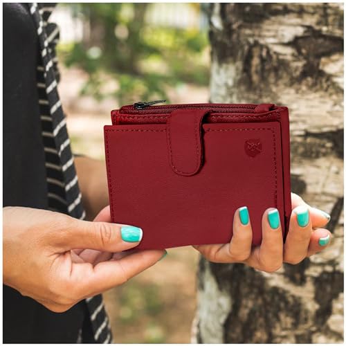 ALLEN & MATE Leather Card Holder Slim Wallet with Zip Coin Pocket, RFID Blocking Minimalist Wallet Credit Card Holder, Holds up to 7 Cards and Bank Notes, with Gift Box