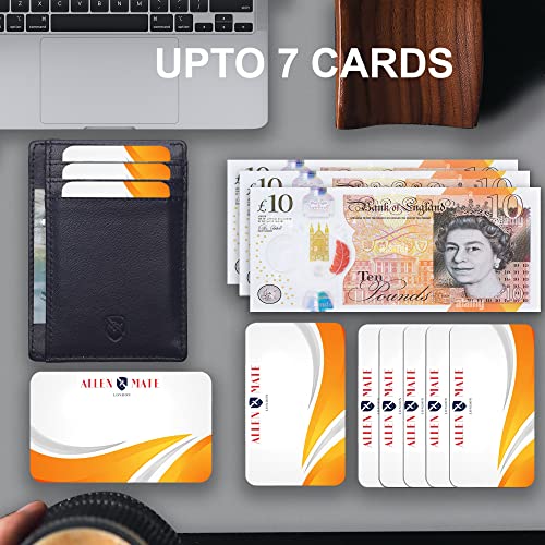 ALLEN & MATE Leather Card Holder Slim Wallet, RFID Blocking Minimalist Wallet Credit Card Holder, Holds Cards and Bank Notes