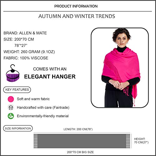 ALLEN & MATE Handcrafted Soft Pashmina Shawl Scarf Wrap Stole for Women in Solid Colors