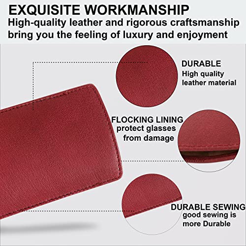 ALLEN & MATE Real Leather Reading Glasses Case Slim Soft Spectacles Pouch Sleeve with Glass Cleaning Cloth