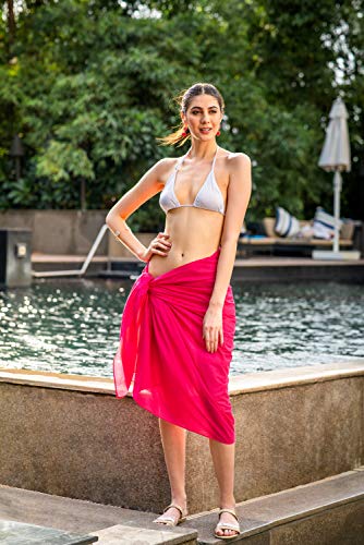 ALLEN & MATE Womens Cotton Beach Cover Up Sarong Pareo Swimsuit Cover-Up Wrap Skirt Many Solid Colours with Coconut Shell