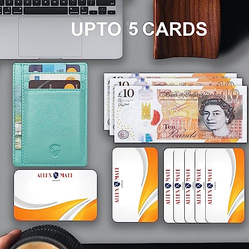 ALLEN & MATE Leather Card Holder Slim Wallet, RFID Blocking Minimalist Wallet Credit Card Holder, Holds Cards and Bank Notes