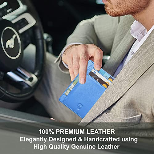 ALLEN & MATE Leather Card Holder Slim Wallet, RFID Blocking Minimalist Wallet Credit Card Holder, Holds Cards and Bank Notes