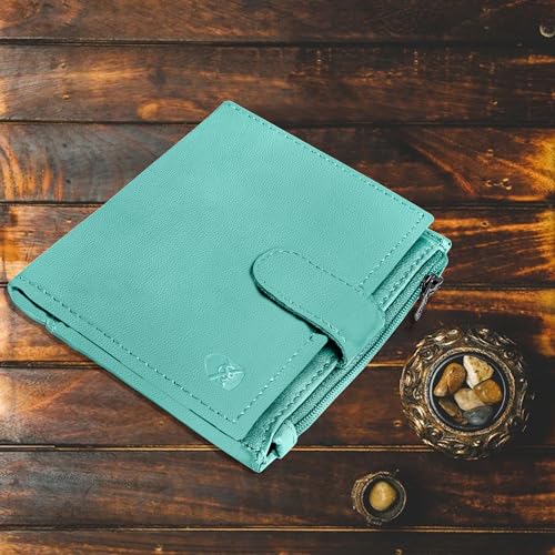 ALLEN & MATE Leather Card Holder Slim Wallet with Zip Coin Pocket, RFID Blocking Minimalist Wallet Credit Card Holder, Holds up to 7 Cards and Bank Notes, with Gift Box