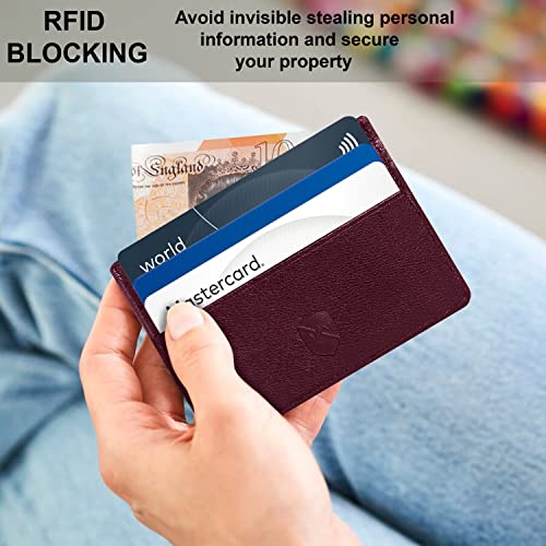 ALLEN & MATE Leather Card Holder Slim Wallet, Minimalist Wallet Credit Card Holder for Men, Women - Holds up to 6 Cards and Bank Notes, with Gift Box