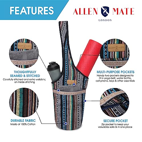 ALLEN & MATE Large Yoga Mat Bag with Side Pocket and Zipper Pocket, Fit Most Size Mats
