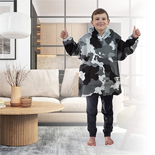 ALLEN & MATE Hoodie Blanket for Kids Adults, Oversized Blanket Hoodie, Warm Dressing Gown, Soft Fleece Hooded Robe, Gifts for Boys Girls Teens Adults