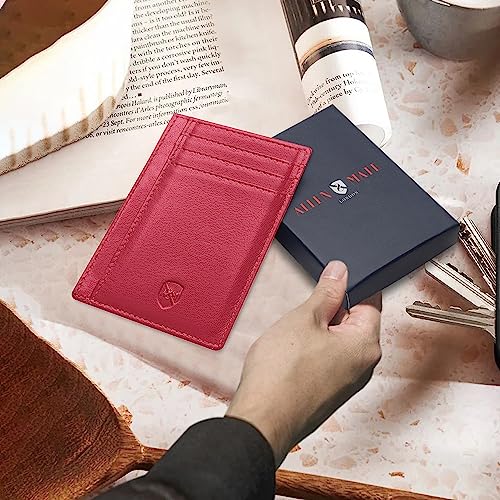 ALLEN & MATE Leather Card Holder Slim Wallet, RFID Blocking Minimalist Wallet Credit Card Holder, Holds Cards and Bank Notes