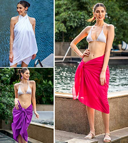 ALLEN & MATE Womens Cotton Beach Cover Up Sarong Pareo Swimsuit Cover-Up Wrap Skirt Many Solid Colours with Coconut Shell